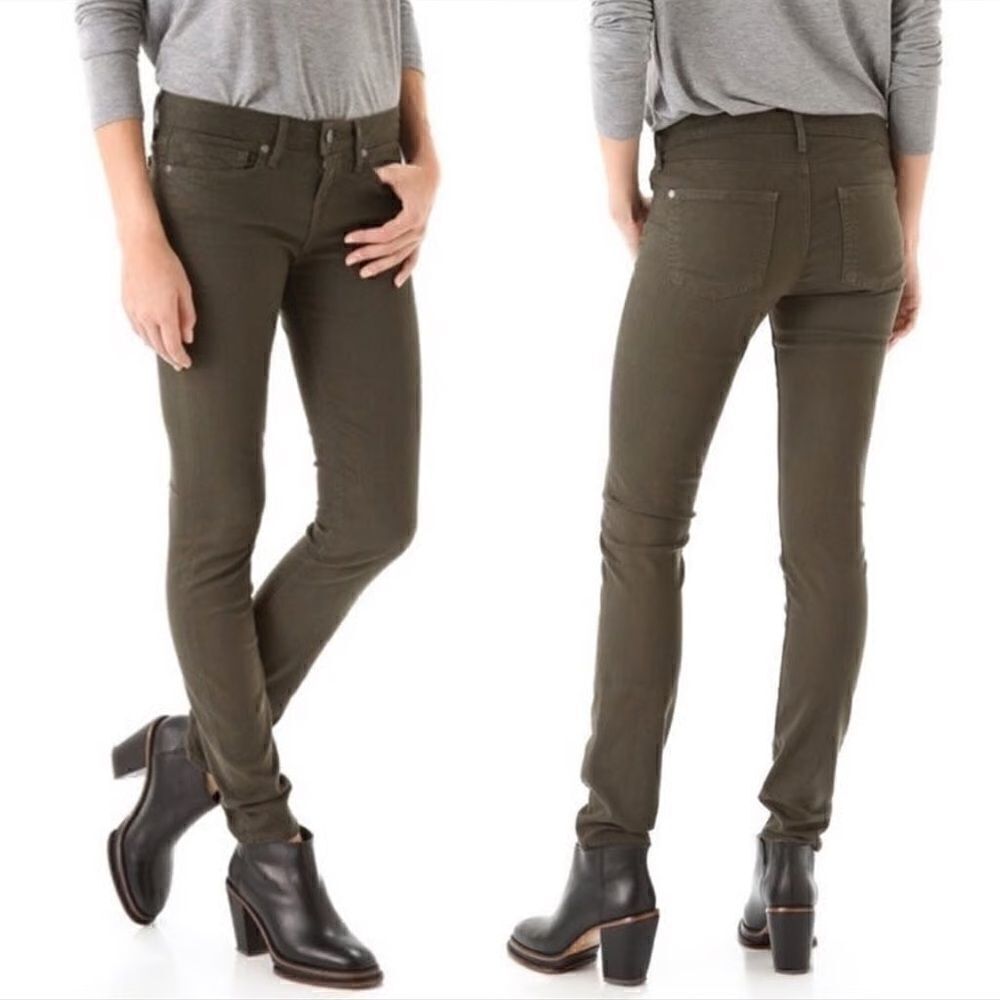 Vince Welt Pocket Dark Olive Tencel Skinny Moto Ankle Stretch Jeans Womens Sz 25